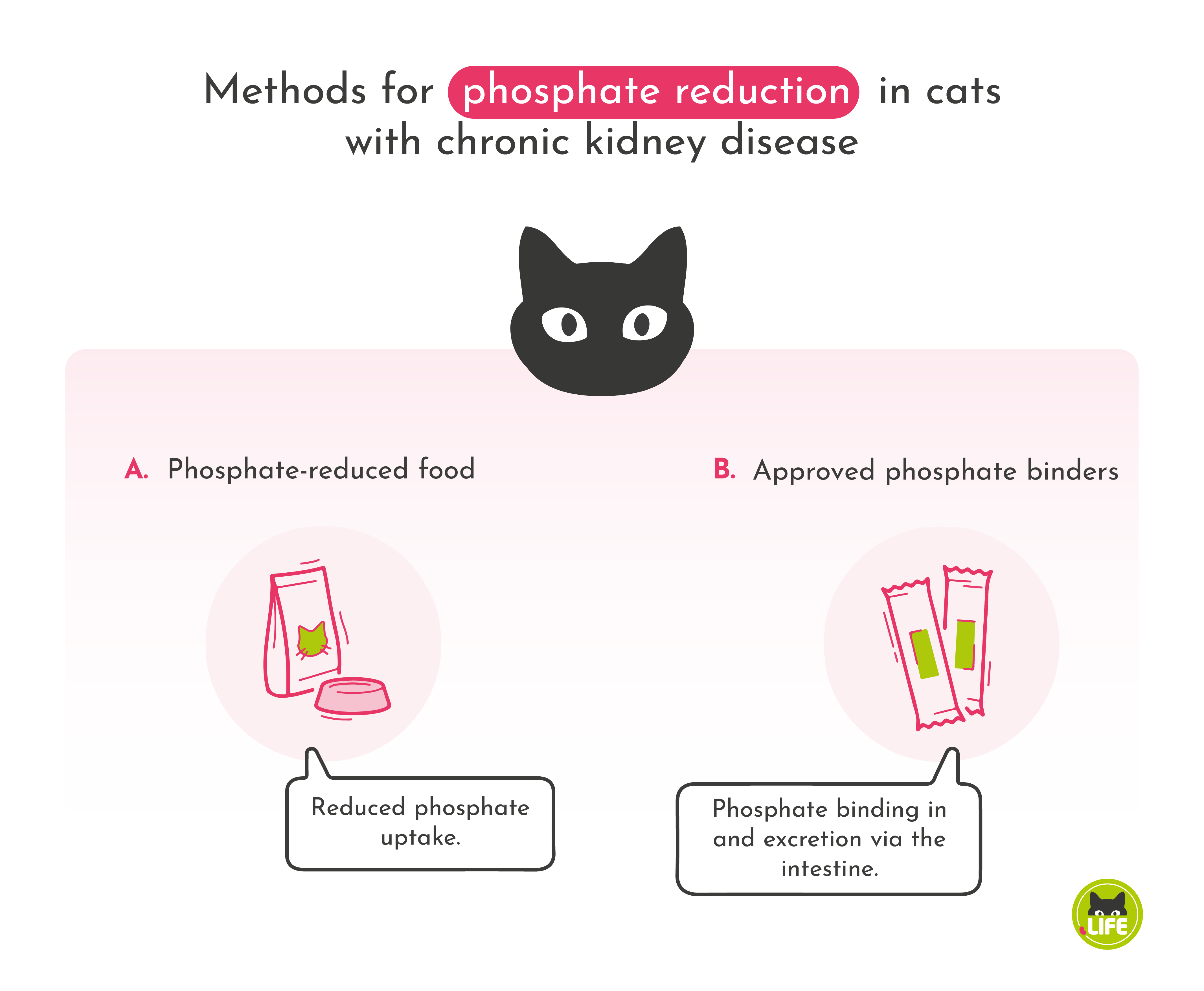 Methods for phosphate reduction in cats with chronic kidney disease.